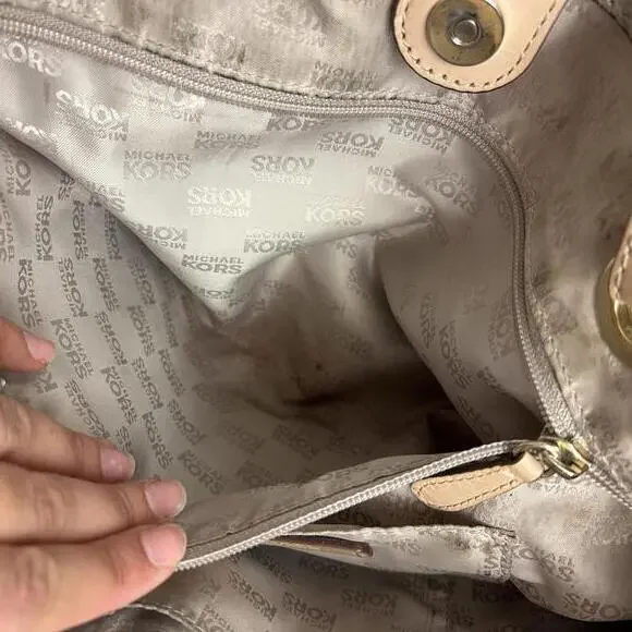 Michael Kors Tan Snakeskin Embossed Tote Bag Structured Everyday Handbag - Picture 8 of 9